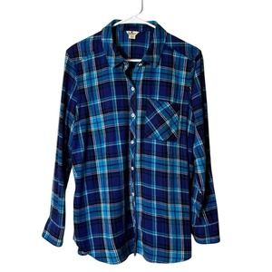 Vtg Woolrich Plaid Button Up Shirt Size XL Blue Cottagecore Western Country